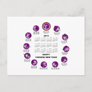 2013 Chinesischer Neujahrskalender mit Zodiak Feiertagspostkarte