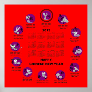 2013 Chinesischer Zodiac-Frohes Neues Jahr Kalende Poster