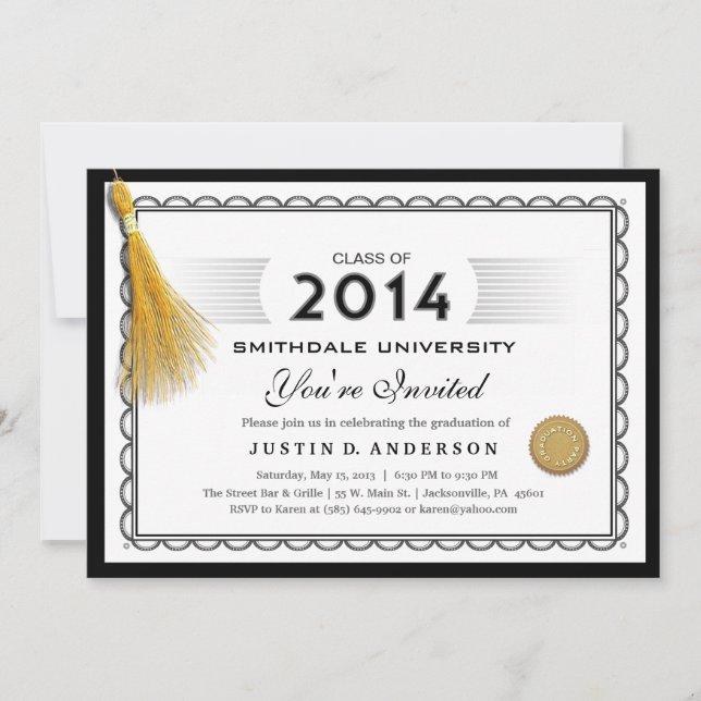 2014 Diploma Abschluss Einladung mit Gold Tassel (Vorderseite)