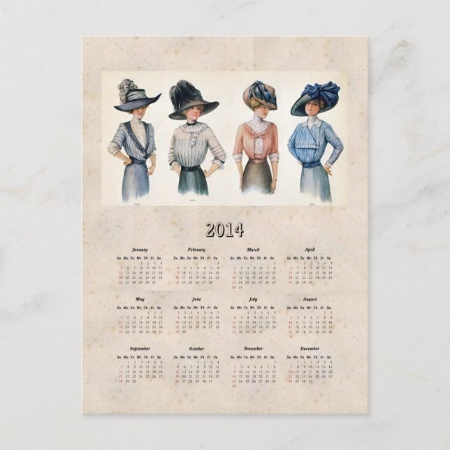 2014 Edwardian Fashion Pocket Calendar Postkarte (Vorderseite)