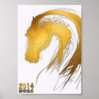 2014 Gold Chinesisches Pferdejahr Zodiac Poster 2