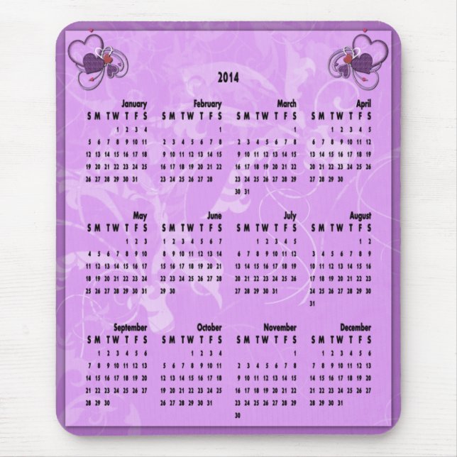 2014 Kalender-Maus-Pad - Herzen in Wirbel Mousepad (Vorne)