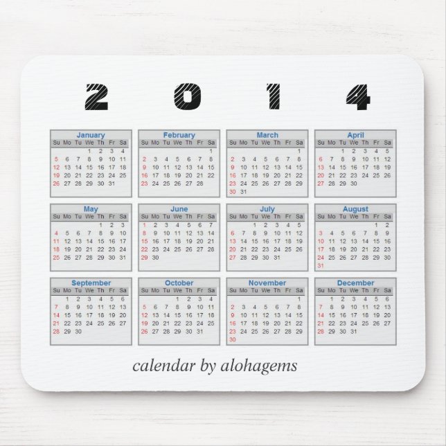 2014 Kalender Mousepad (Vorne)