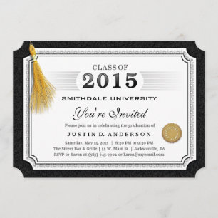 2015 Diploma Abschluss Einladung Gold Tassel Corne