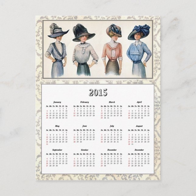 2015 Edwardian Fashion Calendar Postcard Postkarte (Vorderseite)