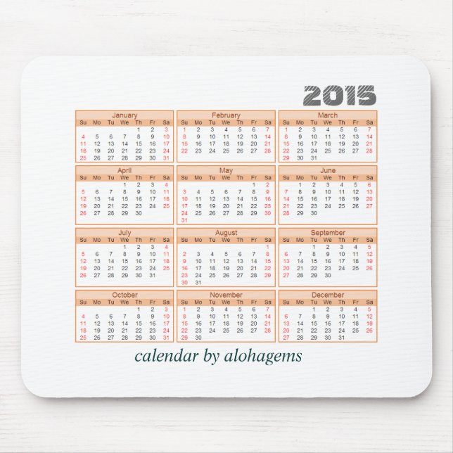 2015 Kalender-Mausunterlage einfache orange Mousepad (Vorne)