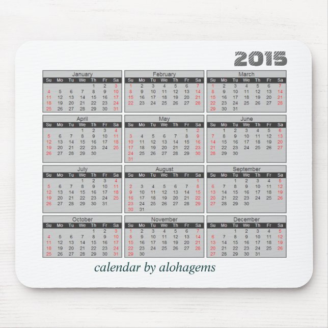 2015 Kalender-Mausunterlage einfaches Grau Mousepad (Vorne)
