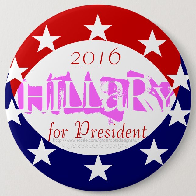 2016 6" rosa Münze deckt Hillary für Präsidenten Button (Vorderseite)