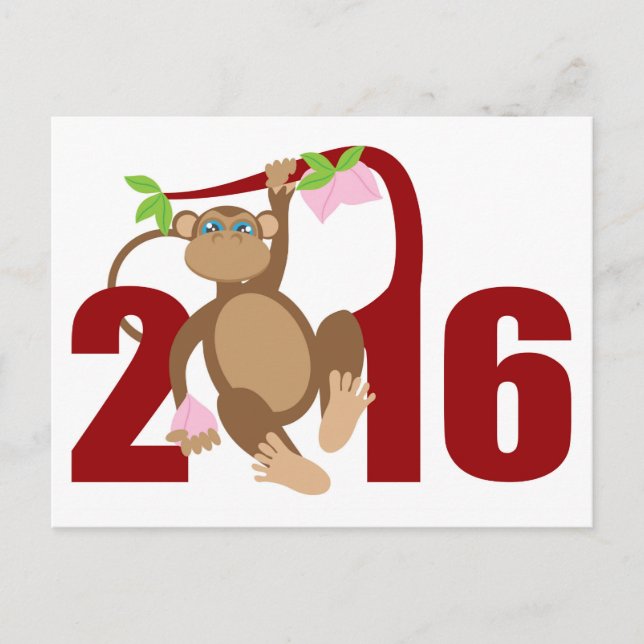 2016 Chinesischer Affe über Baum mit Langlebigkeit Postkarte (Vorderseite)