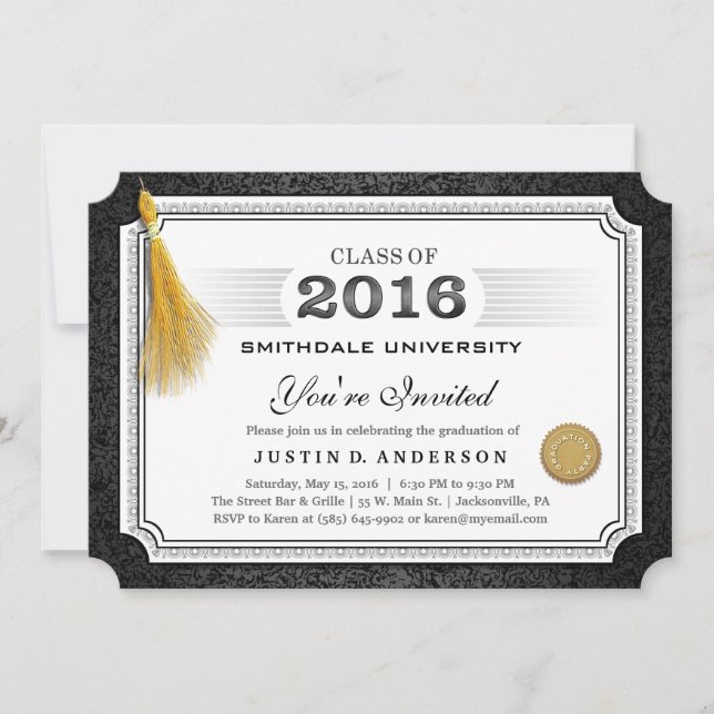 2016 Diploma Abschluss Einladung Gold Tassel Corne (Vorderseite)