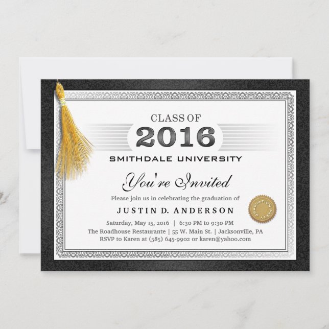 2016 Diploma Abschluss Einladung mit Gold Tassel (Vorderseite)