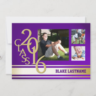 2016 Gold Lila Vielfalt Stripe Graduate Tri Foto Einladung