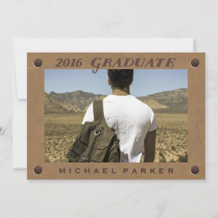 2016 Graduate Brown Vintag Leather Look and Foto Einladung