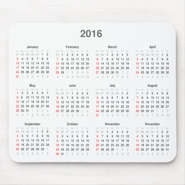 2016 Kalender-Geschenke Mousepad (Vorne)