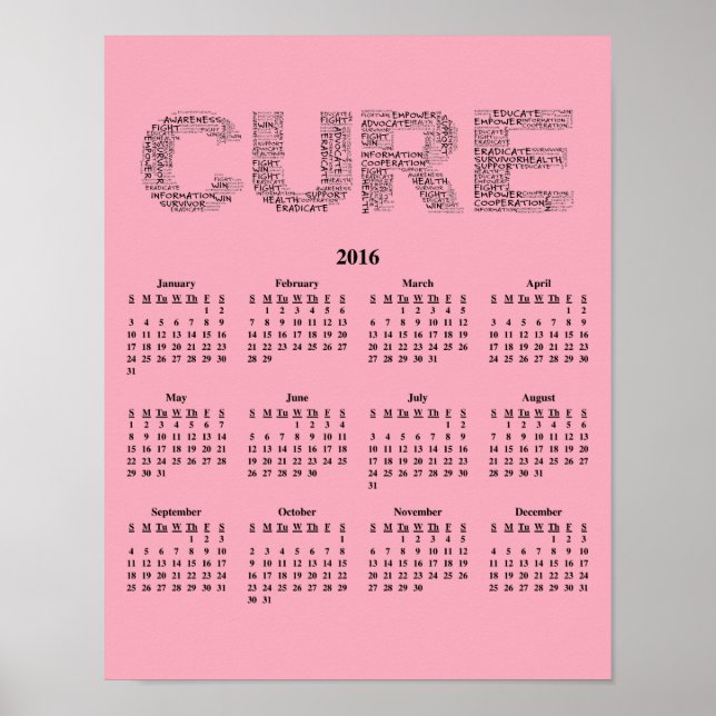 2016 Wall Calendar Breast Cancer Awareness Poster (Vorne)