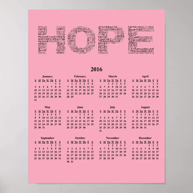 2016 Wall Calendar Breast Cancer Awareness Poster (Vorne)