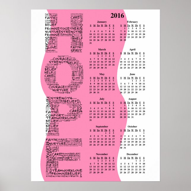 2016 Wall Calendar Breast Cancer Awareness Poster (Vorne)