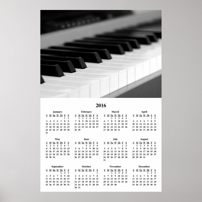 2016 Wall Calendar Schönes Musikpiano Poster (Vorne)