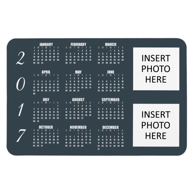 2017 Calendar Magnet Grayish Blue Steel - 2 Fotos (Horizontal)
