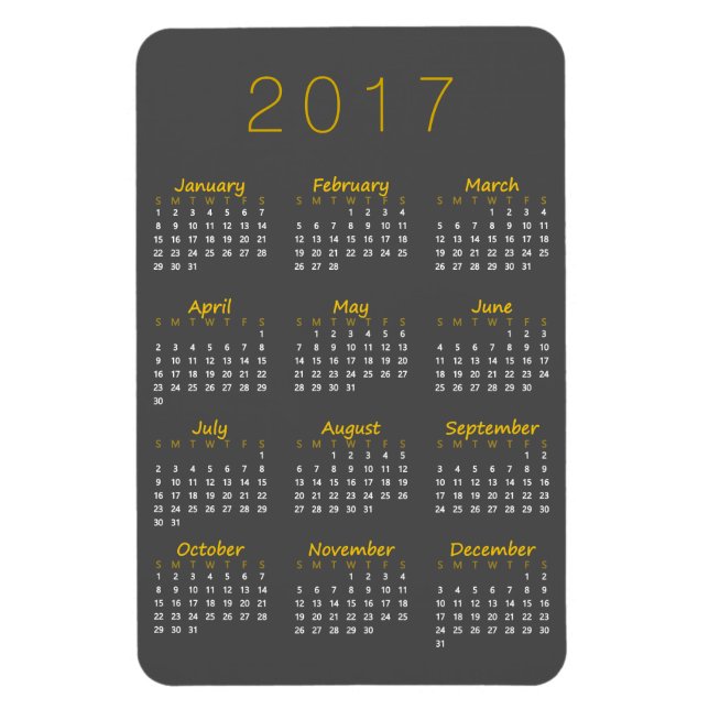 2017 Kalendermagnet - Golden Yellow & Dark Gray Magnet (Vertikal)