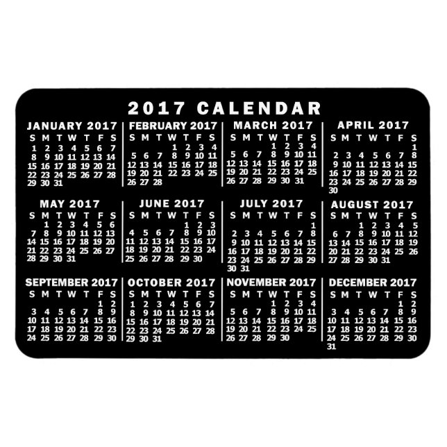 2017 Monatskalender Klassisch Schwarz/Weiß Magnet (Horizontal)