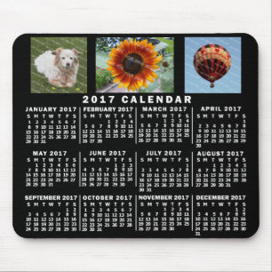 2017 Monatskalender Schwarz Custom 3 Fotos Mousepad