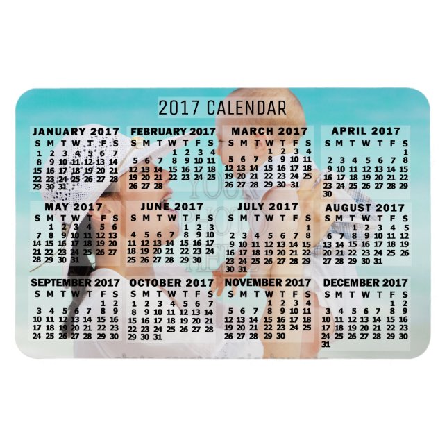 2017 Monatskalender Schwarz | Foto hinzufügen Magnet (Horizontal)