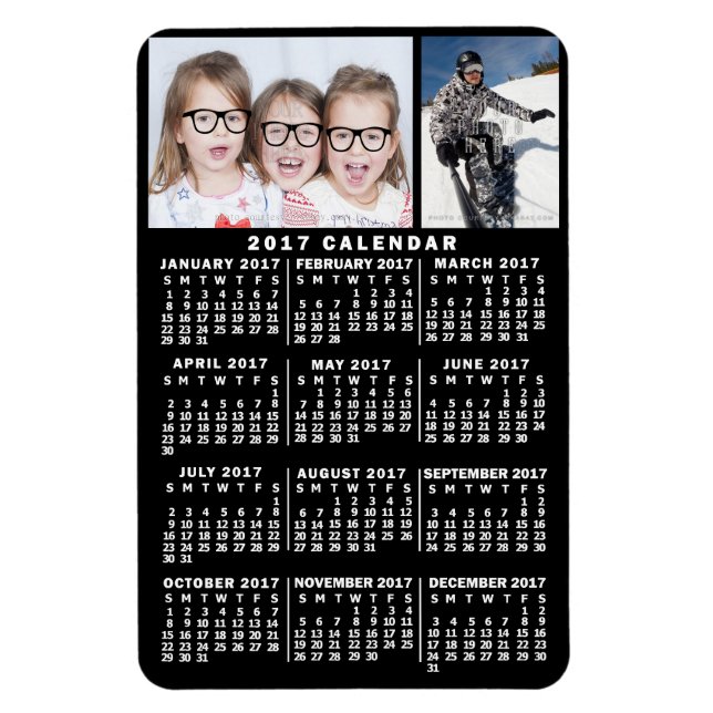 2017 Monatskalender Schwarz | Fotovorlage Magnet (Vertikal)