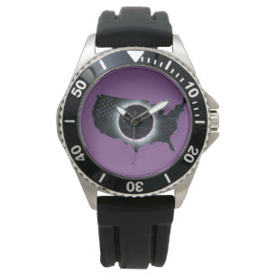 2017 Solar Eclipse Black Rubber Strap Watch Armbanduhr