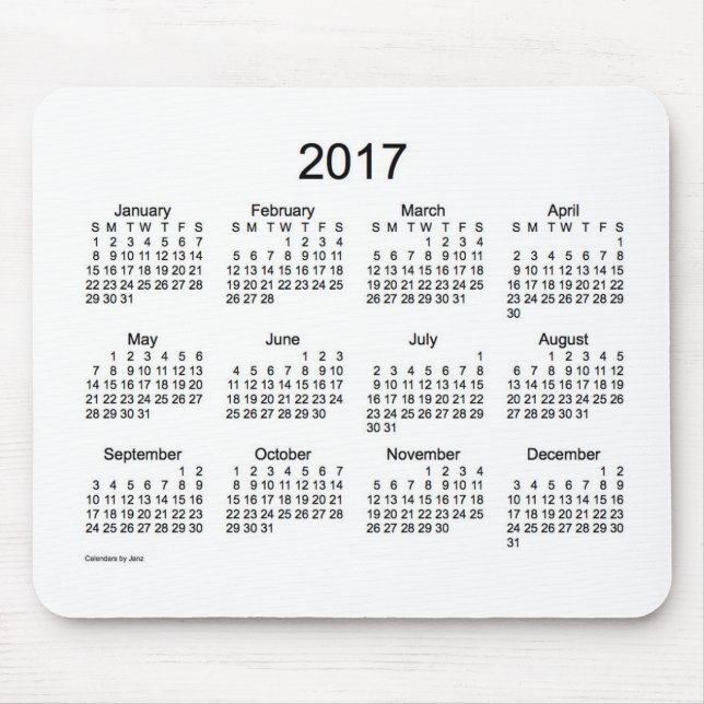 2017 Weiß-Kalender durch Janz Mausunterlage Mousepad (Vorne)