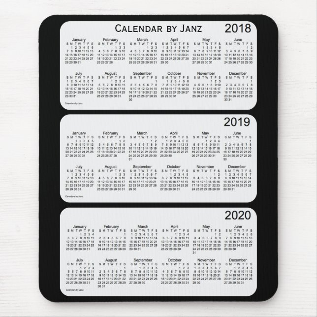 2018-2020 schwarzer Kalender durch Janz Mousepad (Vorne)
