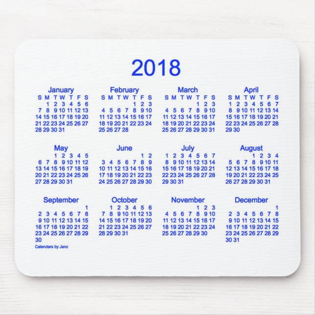 2018 blauer und weißer Kalender durch Janz Mousepad (Vorne)