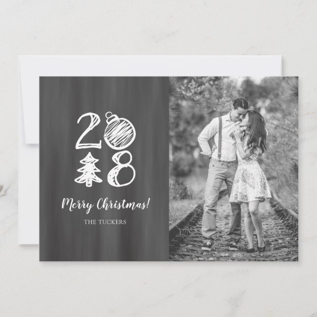 2018 Chalkboard Doodle Weihnachts-Foto Feiertagskarte (Vorderseite)