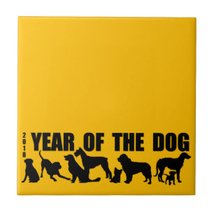 2018 Chinesisches Neujahr des Hundes Gelb Tile Fliese