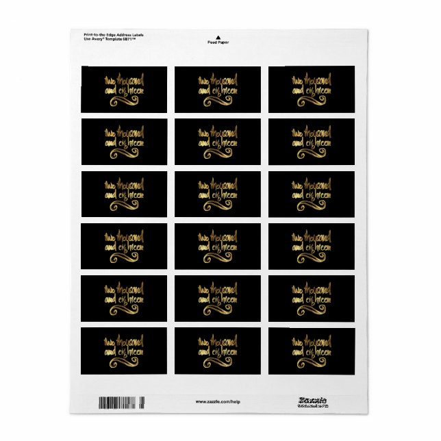 2018 in Handwriting Typografie Black Gold Look Adressaufkleber (Vorne)