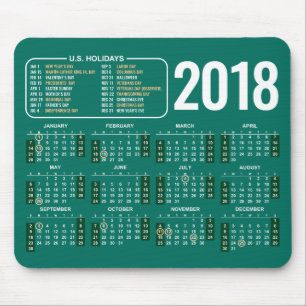 2018 Kalender Mousepad mit US-Feiertagen im Grün