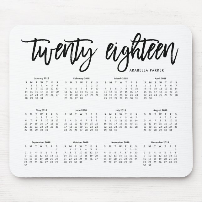 2018 moderne Typografie des Kalender-| Mousepad (Vorne)