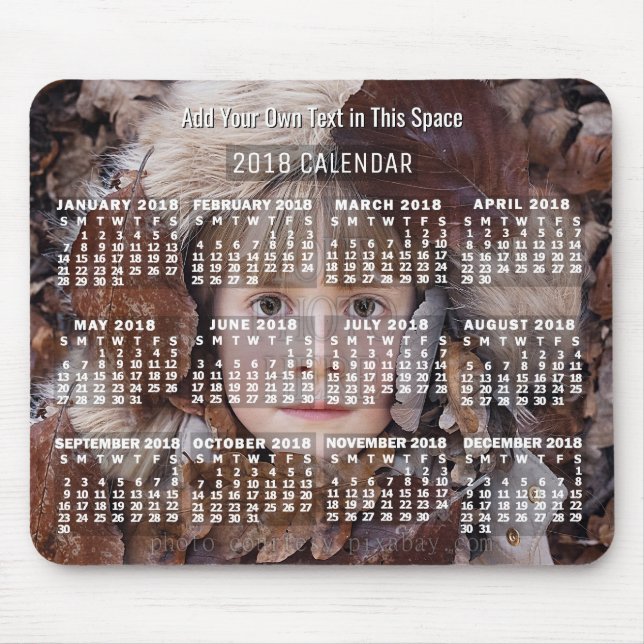 2018 Monatlicher Foto Kalender weiß | Benutzerdefi Mousepad (Vorne)