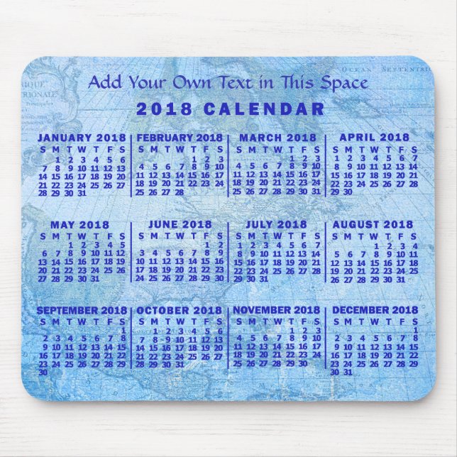 2018 Monatlicher Kalender Custom Blue Antique Kart Mousepad (Vorne)