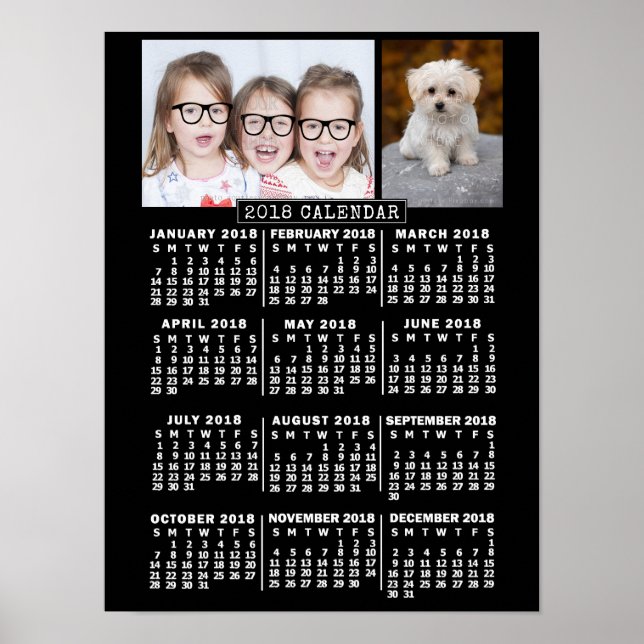 2018 Monatskalender Schwarz | Benutzerdefinierte F Poster (Vorne)