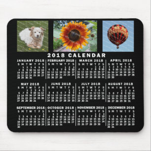 2018 Monatskalender Schwarz Custom 3 Fotos Mousepad