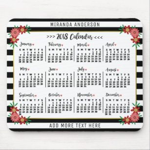 2018 Monatskalender Trendy Floral Stripes Mousepad