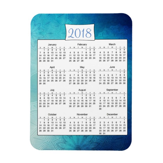 2018 Mystisches Türkis Mandala Kalender Magnet (Vertikal)