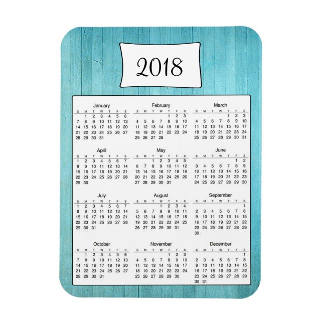 2018 Rustikal Aquamarin Türkis Holzkalender Magnet (Vertikal)
