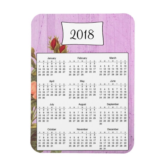 2018 Rustikaler Lila Blumenkalender Magnet (Vertikal)