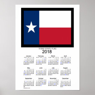 2018 Texas State Flag Feiertagskalender von Janz Poster