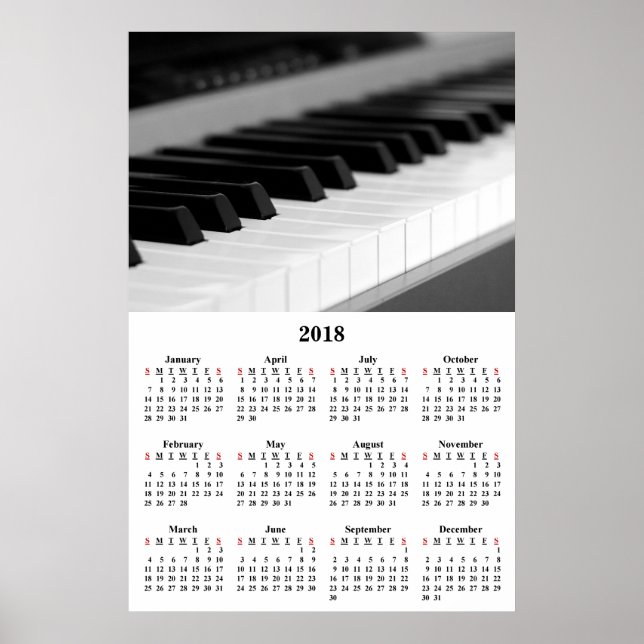 2018 Wall Calendar Schönes Musikpiano Poster (Vorne)