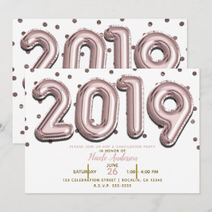 2019 ABSCHLUSSPARTY Roségold Konfettiballons Einladung