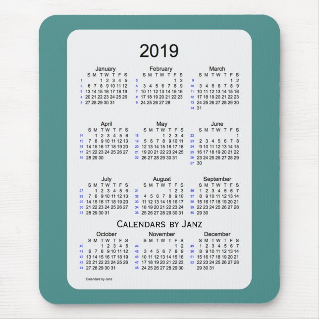 2019 aquamariner Rauch 52 Wochen-Kalender durch Mousepad (Vorne)