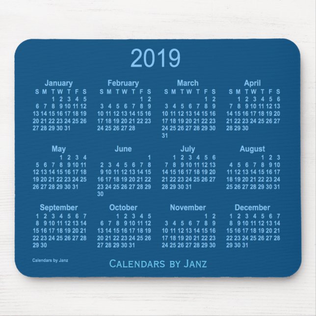 2019 Blau-Kalender durch Janz Mausunterlage Mousepad (Vorne)